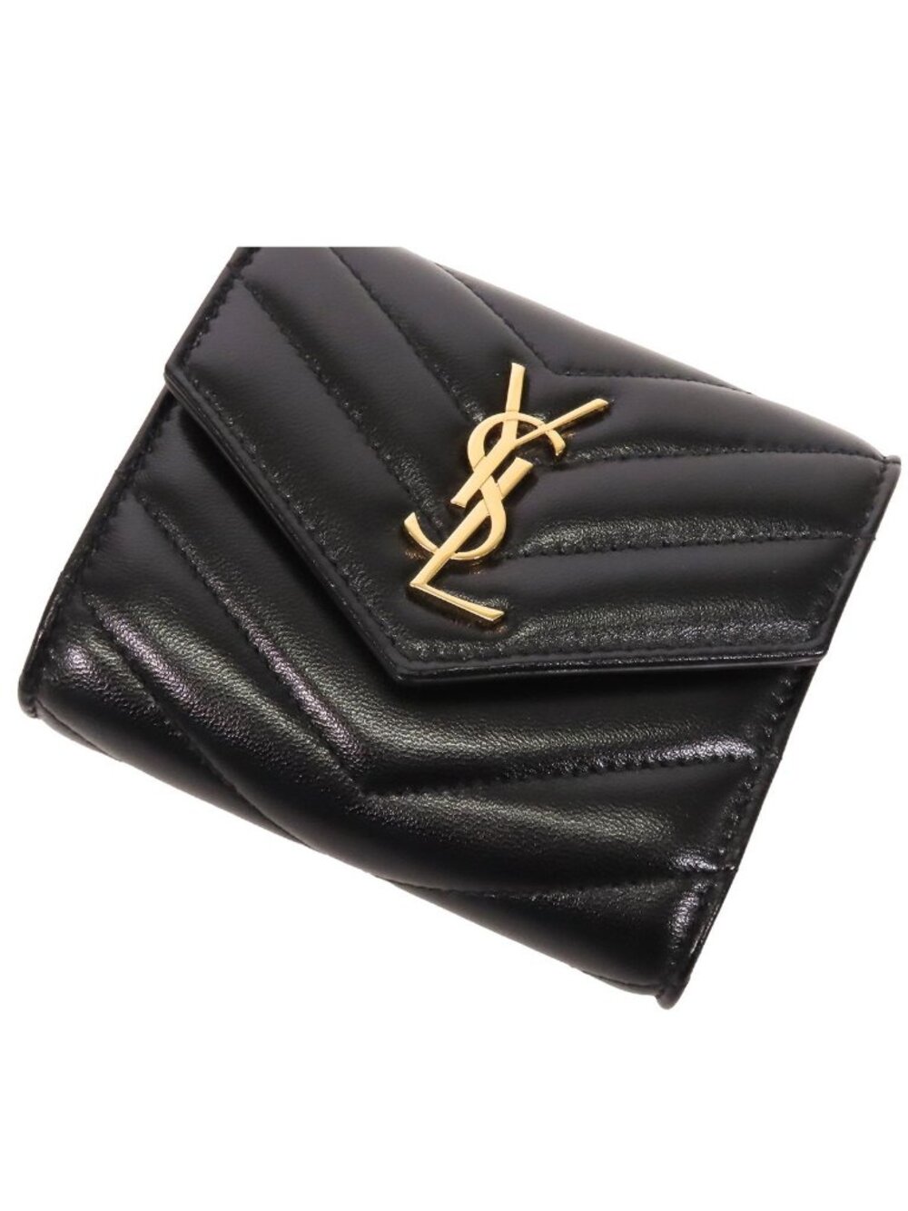 Saint Laurent Cassandra Multi Fold Wallet Black Leather Trifold